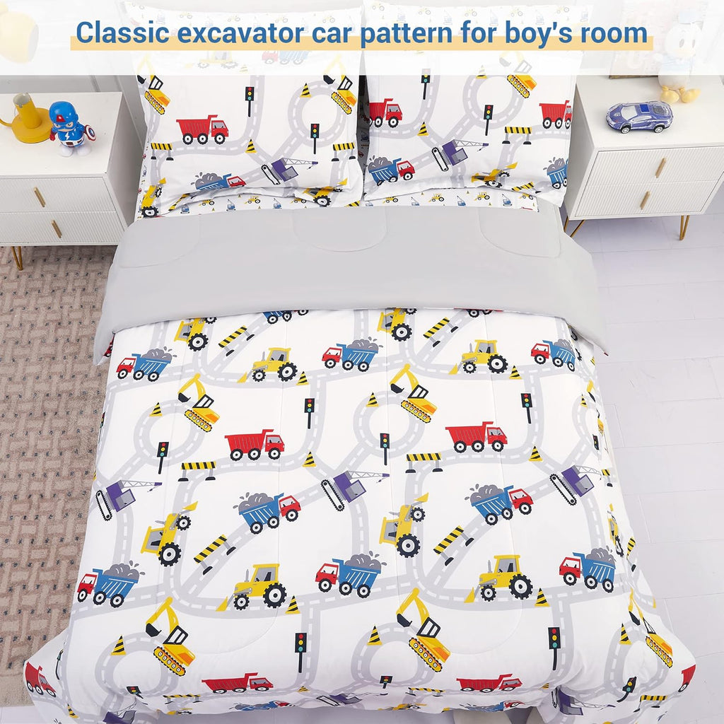 Kids Bedding Sets for Boys, Girls Soft Comforter Set with Sheets, 5 Pieces Microfiber Bed in a Bag, White