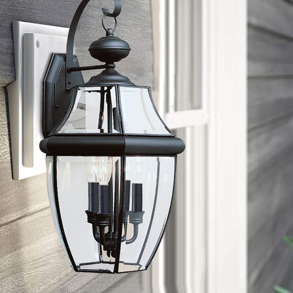 Lancaster 3-Light Outdoor Wall Lantern with Clear Beveled Glass - Black