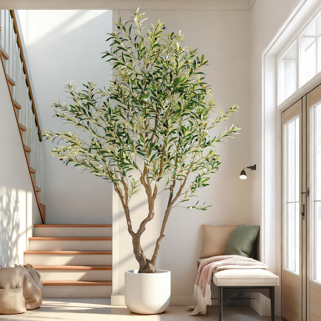 8ft Faux Olive Tree with Pot & Moss Artificial Olive Plant Fake Olive Tree Decor, Large Indoor Artificial Trees Faux