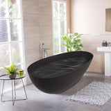 67" Freestanding Bathtub Egg-Shaped Stone Resin Freestanding Tub Solid Surface Matte Black Stand-Alone Tub with Drain