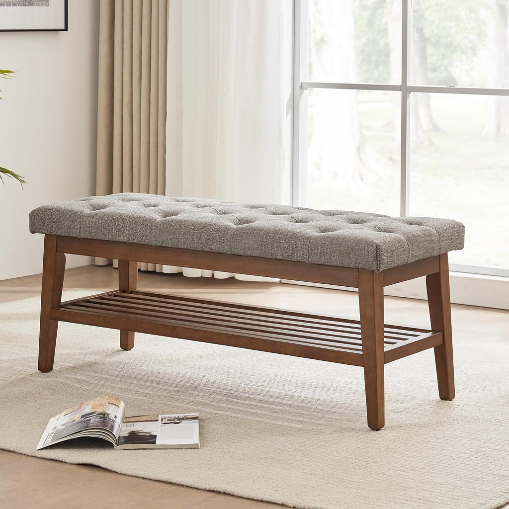 Entryway Shoe Bench, End of Bed Bench,Upholstered Button-Tufted Bench , Fabric Ottoman Bench , Padded Bench with