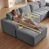 145" U Shaped Modular Sectional Sofa with Ottoman, Boneless Comfy Couch with Layered Cushion