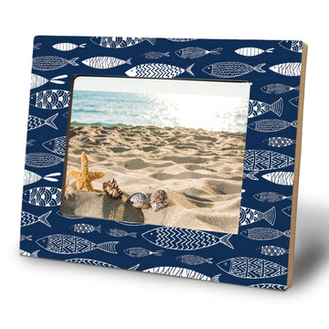 Coastal Blue Fish 5x7 Picture Frame, Beach House Decor, Ocean Beach Fishing Photo Frame, Gifts for Fishing Lovers