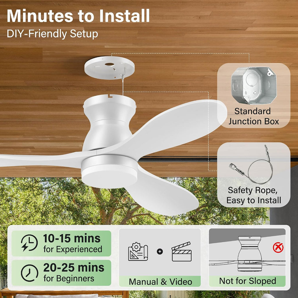 52" Wood Ceiling Fans with Lights Remote,Smart Control via Wifi Alexa APP,Quiet DC Motor