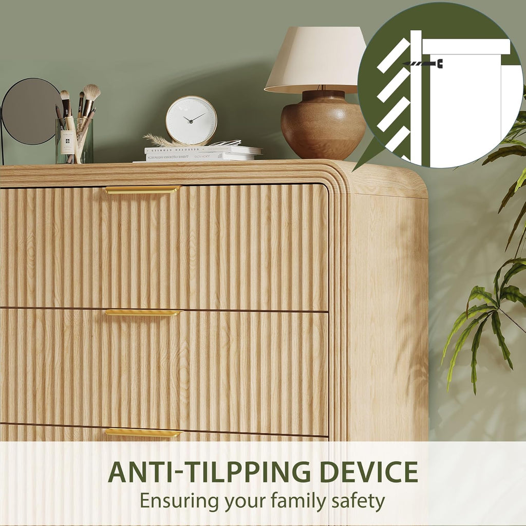 Fluted 5 Drawers Dresser, 48" Tall Modern Chest of Drawers with Round Edge & Metal Handle, Wood Drawer Organizer