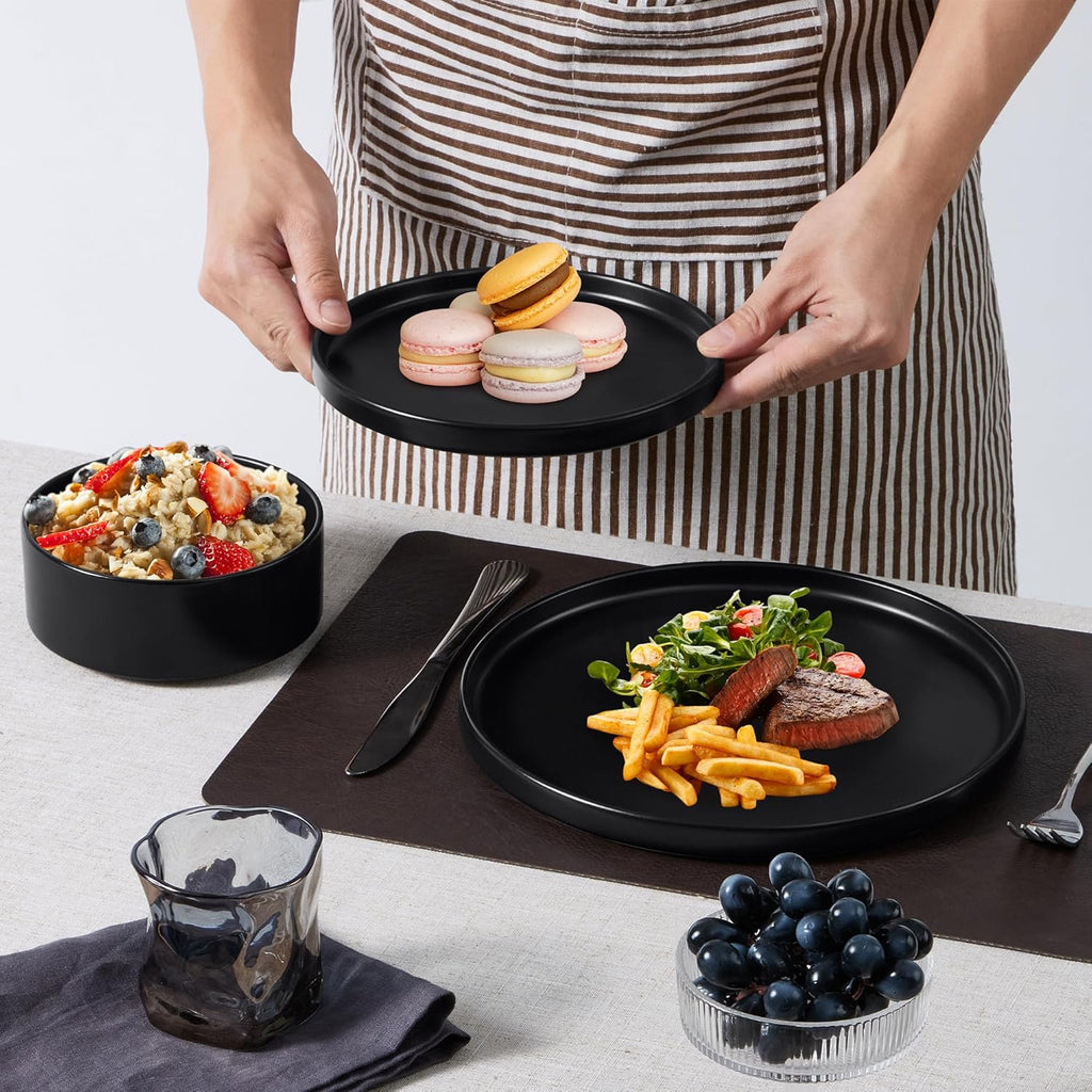 Stoneware Dinnerware Sets, 12-Piece Plates and Bowls Dish Set for 4, Kitchen Modern Dinning Ware