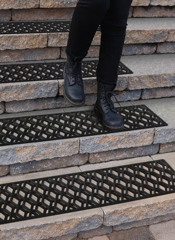 Rubber Stair Treads Non-Slip Outdoor 35"x10" (5-Pack) - Hexagon Anti-Slip Step Mat