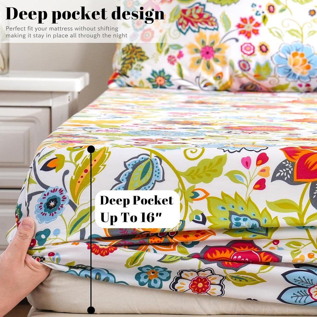 Sheet Set Ultra Soft Breathable Silky Flower Bed Sheets Deep Pocket 100% Microfiber Bedding Sheets 4 Piece