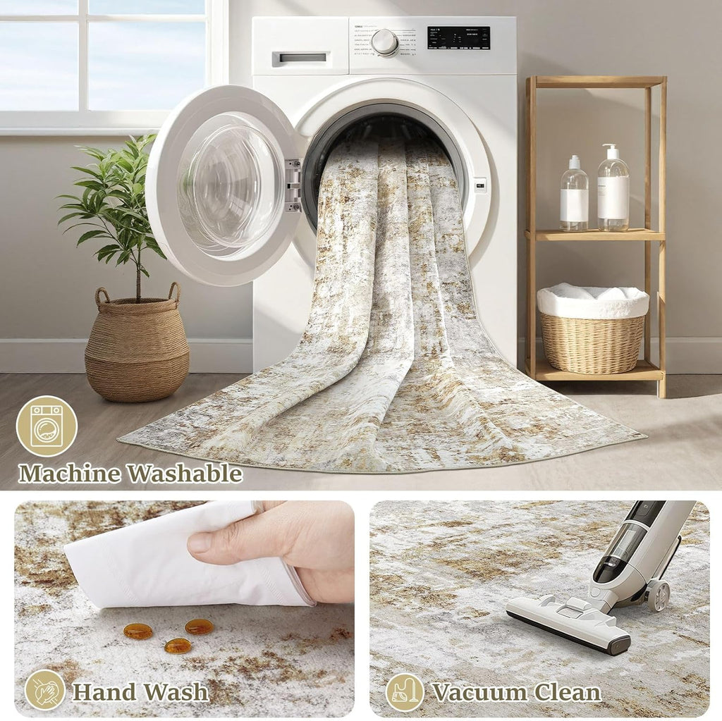 5x7 Rug for Living Room : Soft Abstract Washable Non-Slip Durable Rugs, Neutral Modern Indoor Carpet