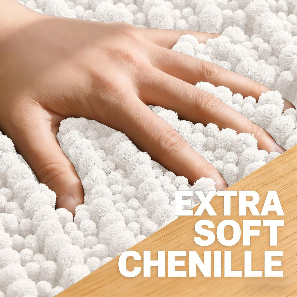 Bathroom Rug Mat 30x20, Thick Soft and Absorbent Chenille Bath Mat, Non-Slip Rubber Backing, Machine Washable Quick