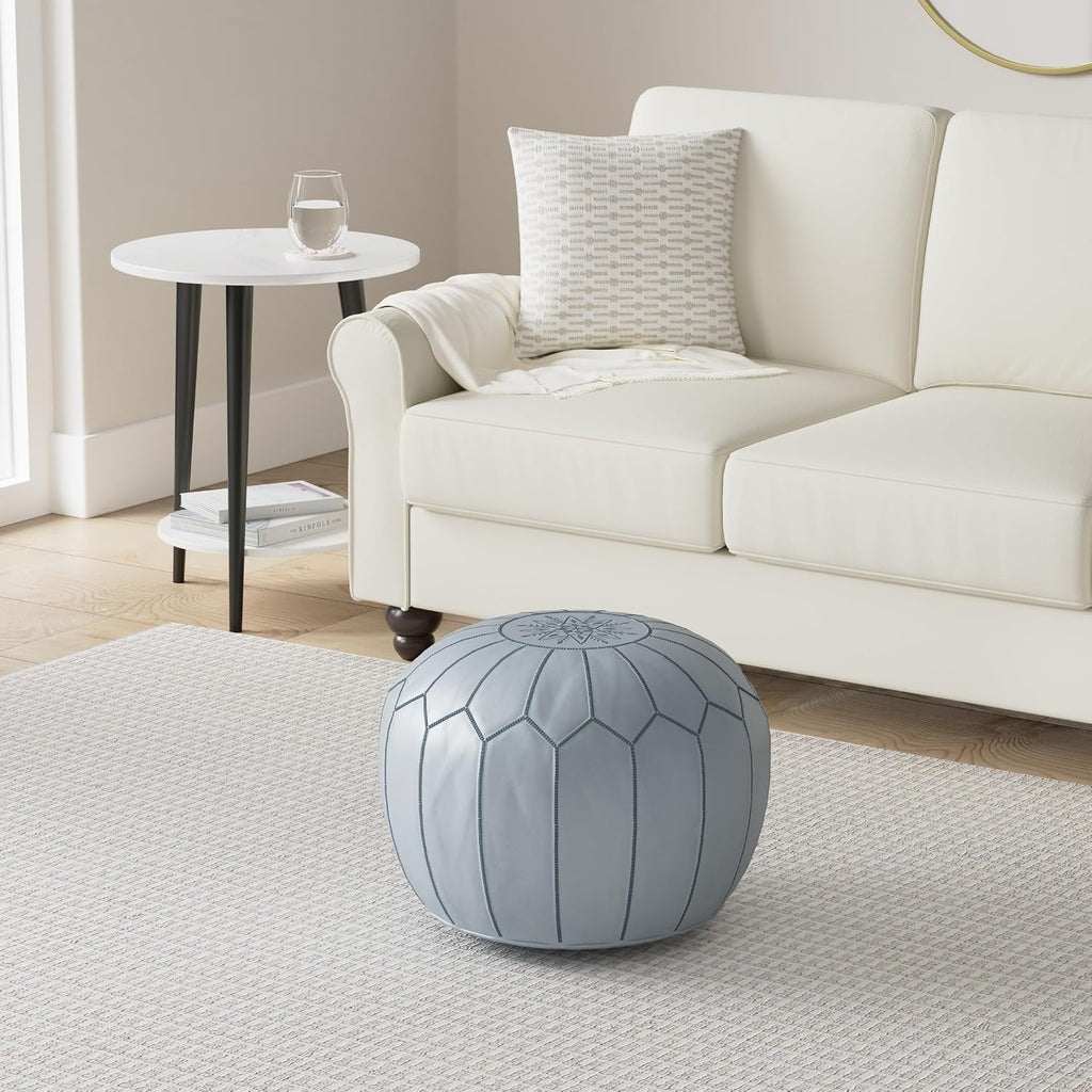 Genuine Handmade Moroccan Leather Pouf | Bedroom & Living Room Round Ottoman | Authentic Goat Skin Leather