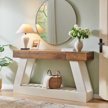 60" Farmhouse Entryway Table with Drawer, Console Table Behind Sofa, Narrow Long Entryway , Behind Couch(Antique