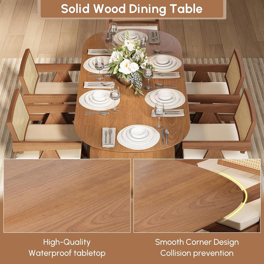 Japandi Oval Dining Table for 4, 59.1 Inch Solid Pine Wood Kitchen Table, Modern Mid Century Minimalist Kitchen &