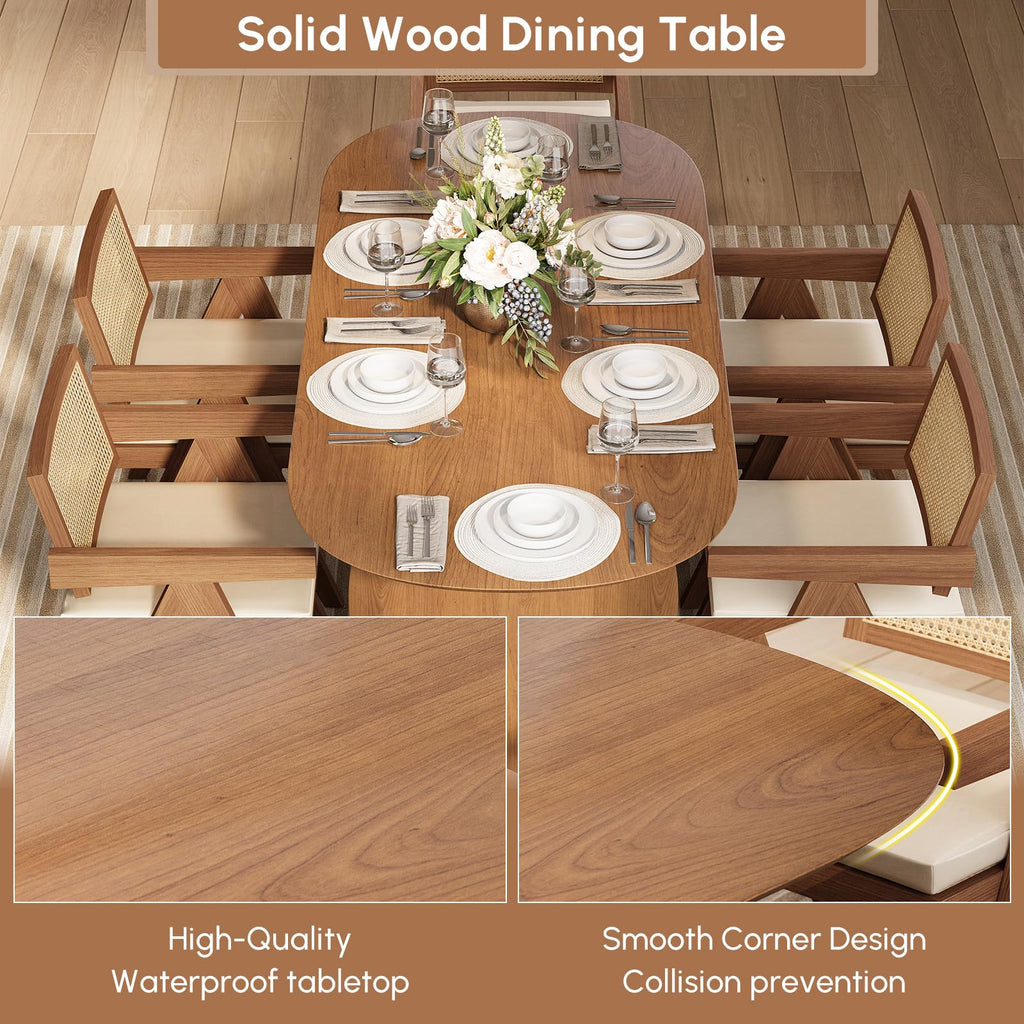 Japandi Oval Dining Table for 6, 70.9" Solid Pine Wood Kitchen Table, Modern Mid Century Minimalist Kitchen & Dining