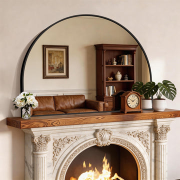 Arched Wall Mirror 40"x30", Black Arched Mirror &Mantel