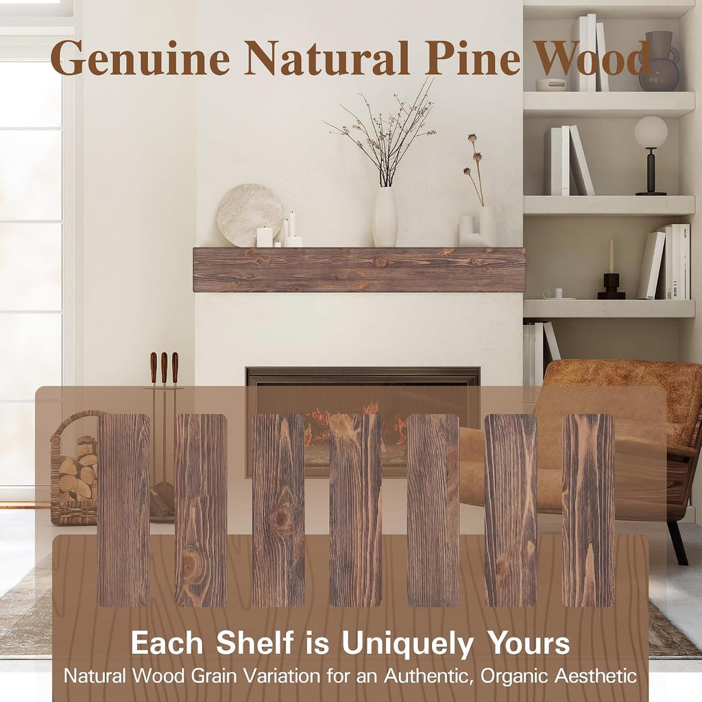 Handcrafted Wood Mantles for Over Fireplace - Wall Mounted Shelf - Floating for Living Room Decor - 72 Inch - Natural