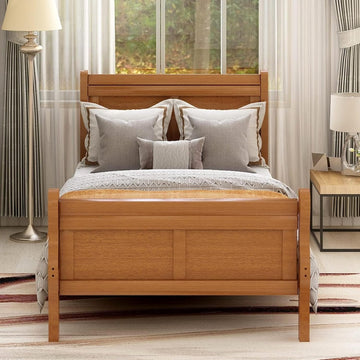 & Bright Designs Solid Oak Wood Twin Bed Frame for Kids,Naturalista Kids Twin Platform Bed Frame with
