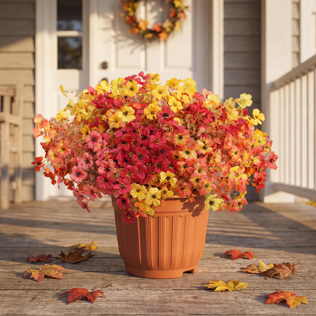 Artificial Violet Mums Flowers for Autumn Outdoor Decor, 12-Stem Multi Pack Faux Fall Flowers for Front Porch, Patio
