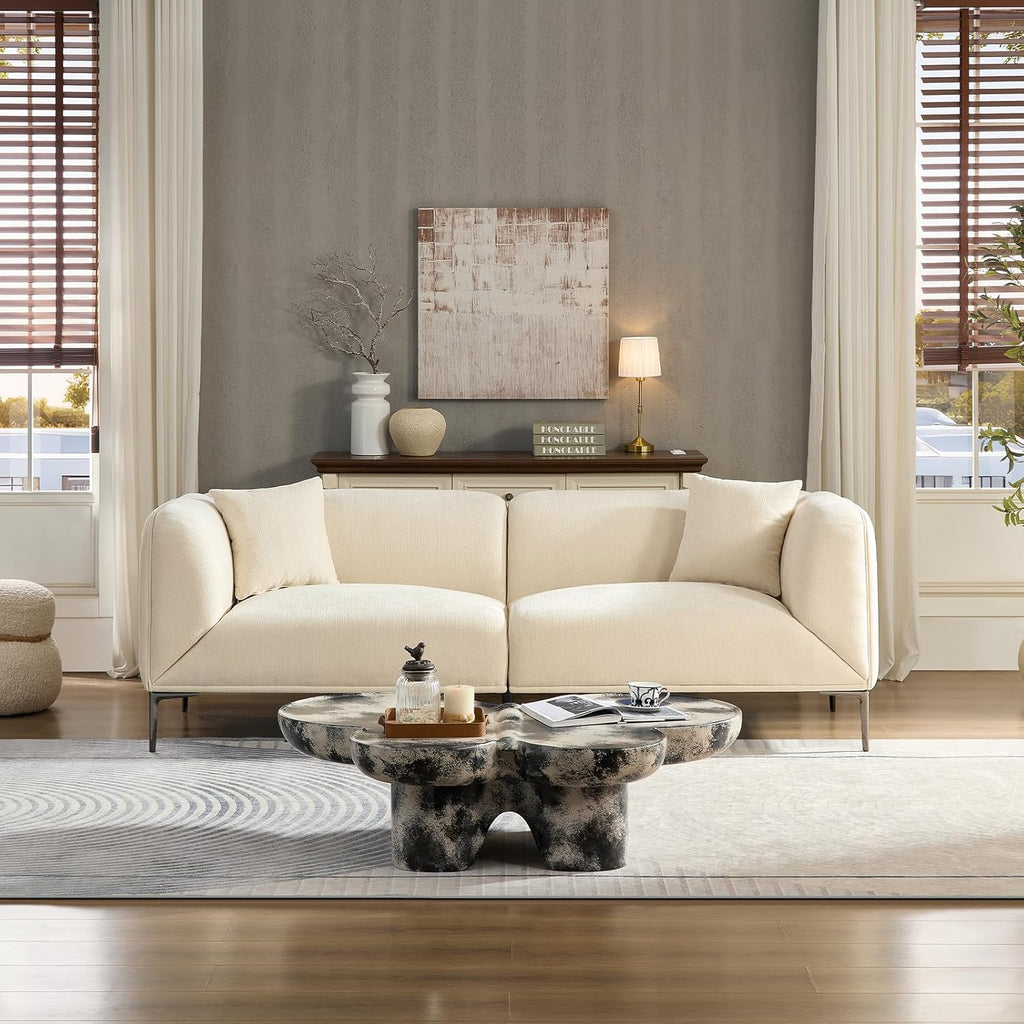 82.68" Modern Sofa, 3-Seater Deep Seats Tuxedo Couch, Boucle Sofas with 2 Pillows