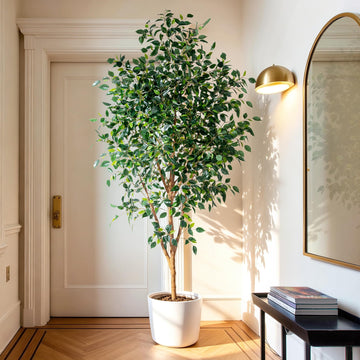 Ficus Tree Artificial 7ft Tall, Faux Ficus Tree Indoor with Real Wood Trunk