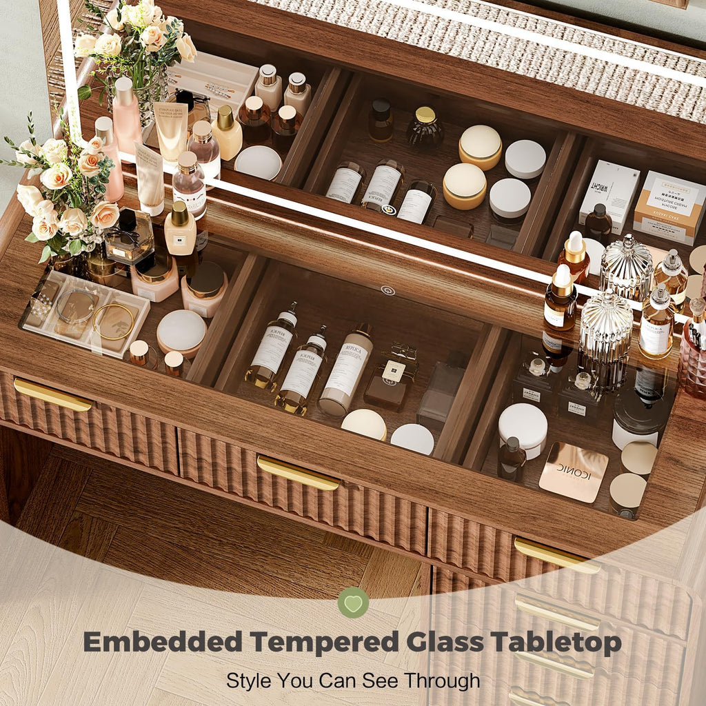 47"Makeup Vanity Desk with 44.8" Mirror and Lights, Vanity Desk with 7 Drawers, Makeup vanity table with a glass
