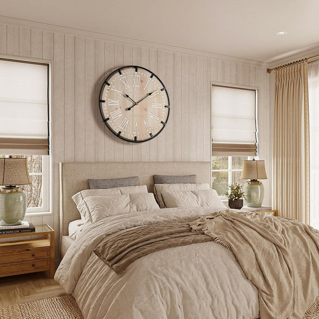 Farmhouse 24 Inch Extra Large Decorative Wall Clock with Metal Circle