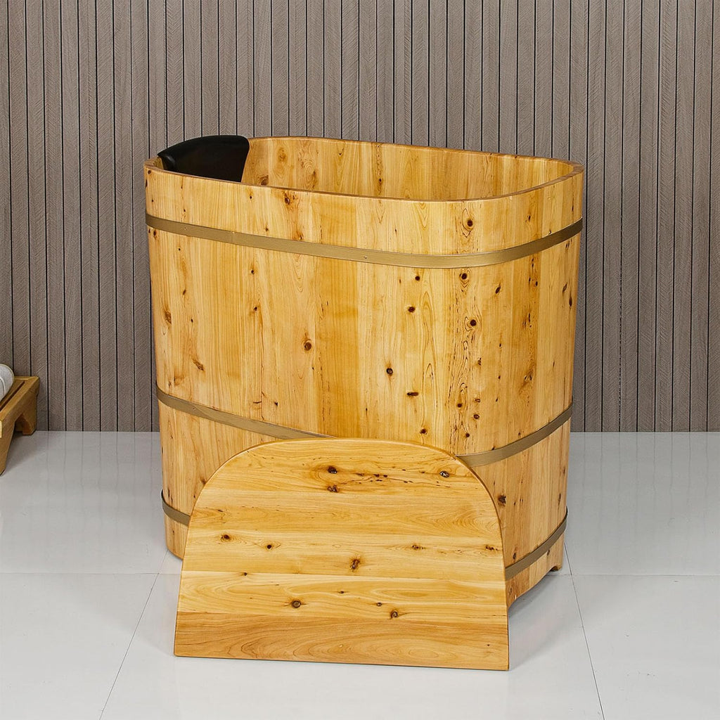 With Lid Japanese Soaking Tub Handcrafted Cedar Freestanding Wooden Bathtub Deep Soaking Tub Small Bathroom Tub Space