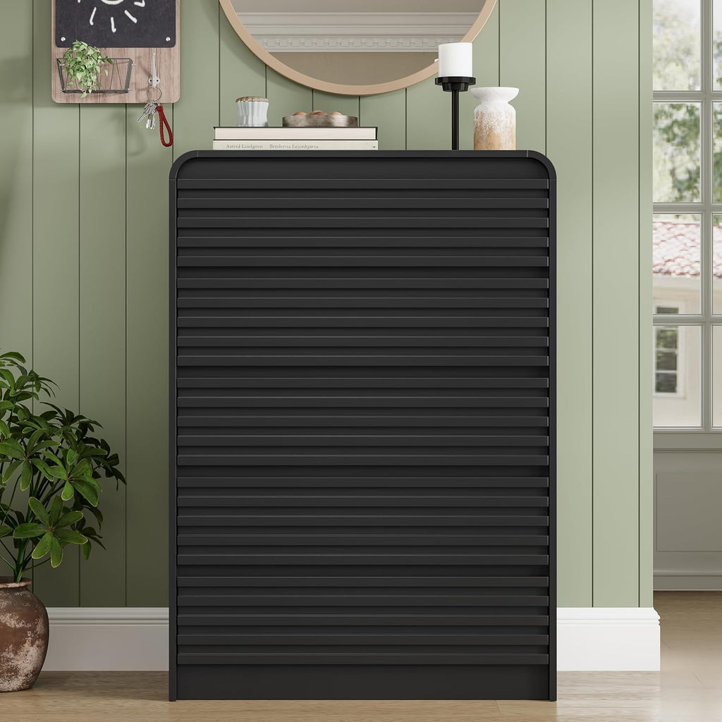 5 Drawer Dresser , 45" Tall Fluted Dresser with Curved Edge and Ergonomic Handleless, Large Wooden Clothes Storage