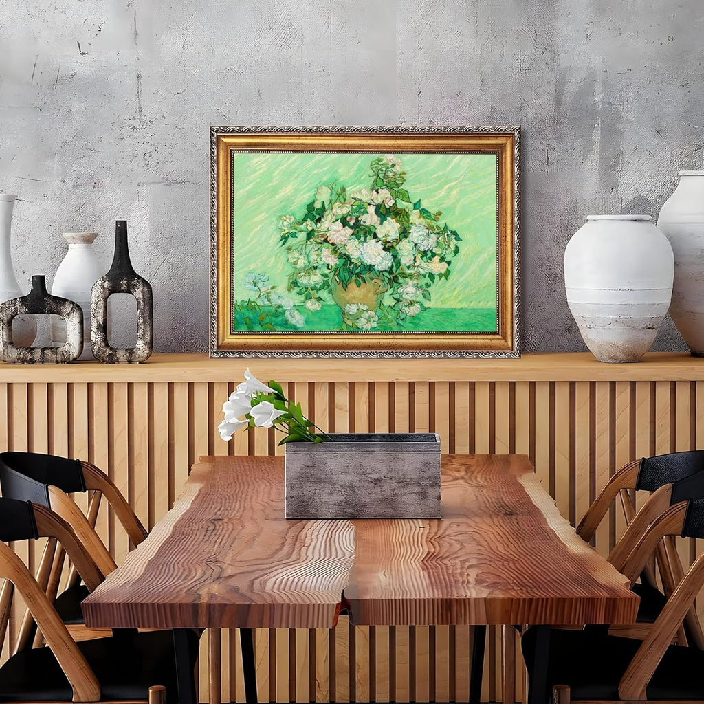 Gold Framed Roses by Vincent Van Gogh Floral Wall Art Prints Classic Flower Oil Painting Reproduction Poster Vintage