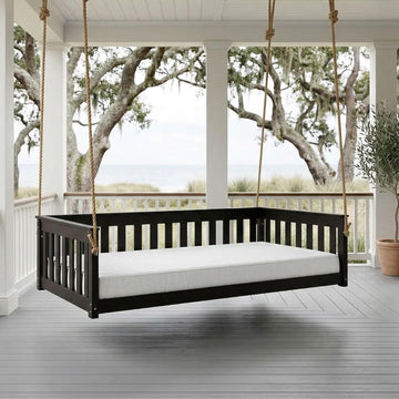Beckett Heavy Duty Poly Daybed Swing in Black, Crib Size - Composite HDPE Porch Swing Bed Made from Recycled Plastic
