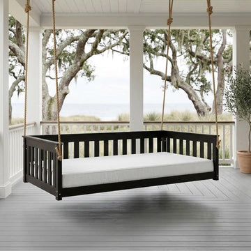 Beckett Heavy Duty Poly Daybed Swing in Black, Twin Size - Composite HDPE Porch Swing Bed Made from Recycled Plastic