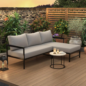 Outdoor L-Shaped Sectional Sofa with 5.9'' Ultra-Thick Cushions, All Weather Patio Conversation Set with Iron Frame