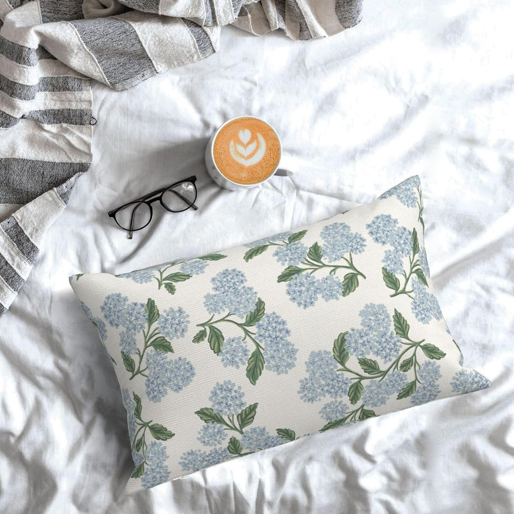 Spring Pillow Covers 12x20 Inch 2 Pcs Blue Green Hydrangea Flower Decor Throw Pillows Vintage Floral Seasonal Summer