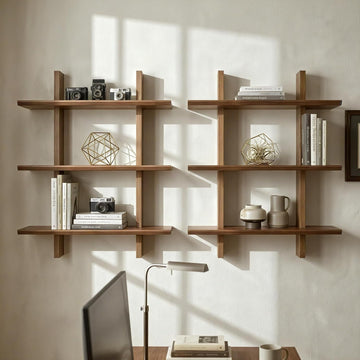 Solid Wood Floating Wall Shelves, Premium Hardwood Hanging Shelves with Reinforced Brackets, Japanese Joinery Wall