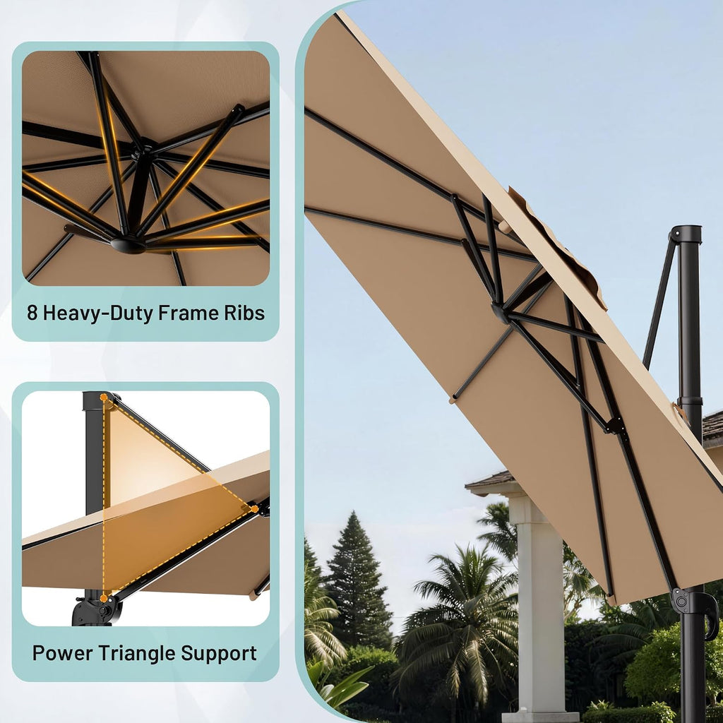 10 X 13 FT Cantilever Patio Umbrella, 360-Degree Rotation Rectangular Offset Umbrella with Crank