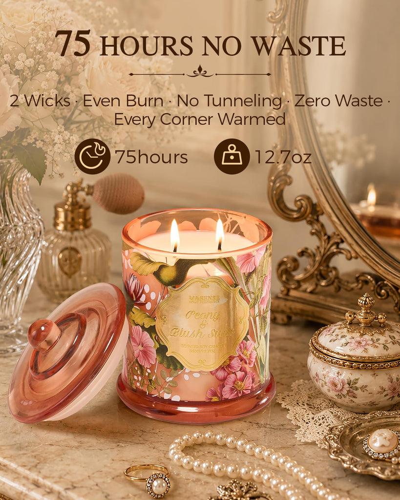 Peony Blush Suede Non Toxic Large Soy Candle, 12.7oz Summer Scent