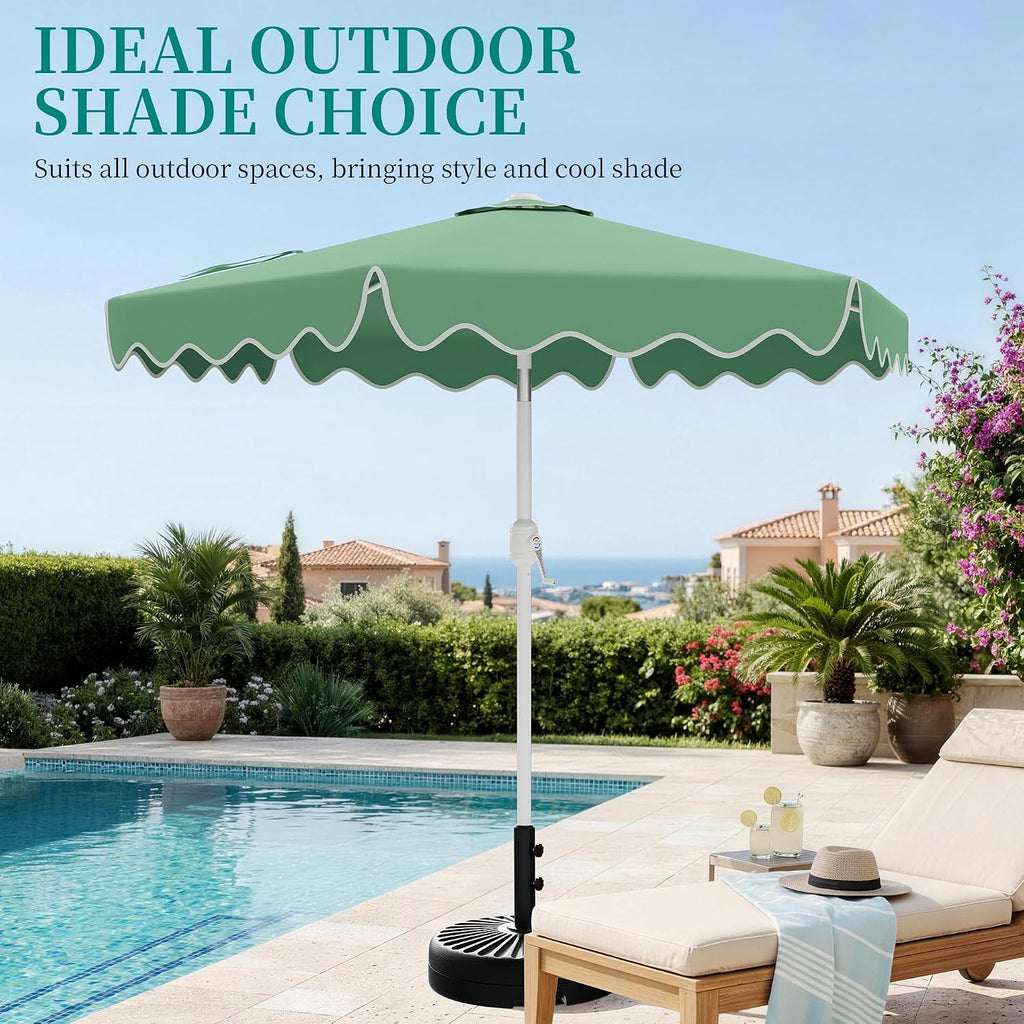 Patio Umbrella with Wavy Trim, UV-Fade-Resistant Canopy, Crank & Tilt - Pale Green 9ft