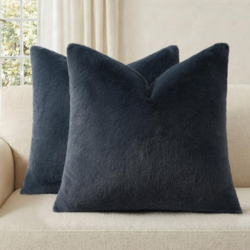 Faux Fur Decorative Throw Pillow Covers 22x22 Set of 2, Ink Blue