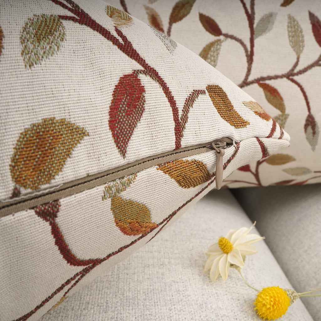 Classical Embroidery Jacquard Beige Leaf Pattern Square Decorative Throw Pillow Case Cushion Cover 18 x 18 inch