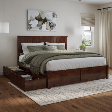 Nantucket King Platform Bed with Footboard & Storage Drawers, Walnut