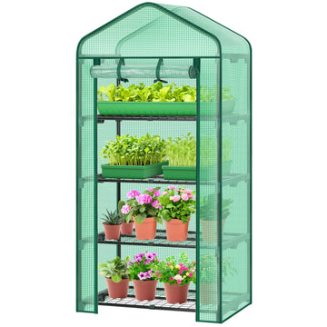 Mini Greenhouse for Indoor Outdoor - Adjustable 4-Tier Rack Portable