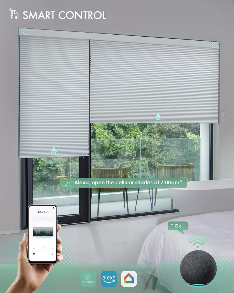 Motorized Cellular Shades, Custom, Blackout, White
