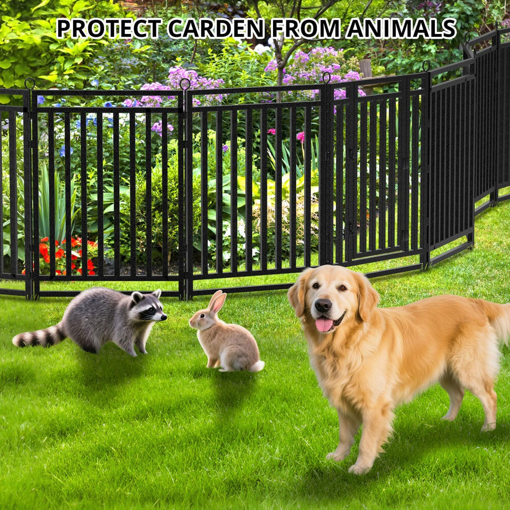 Decorative Garden Fence Metal Dog Fence Outdoor for Yard, 18ft (L) × 40in (H), 7 Panels + 1 Gate, Heavy Duty Animal