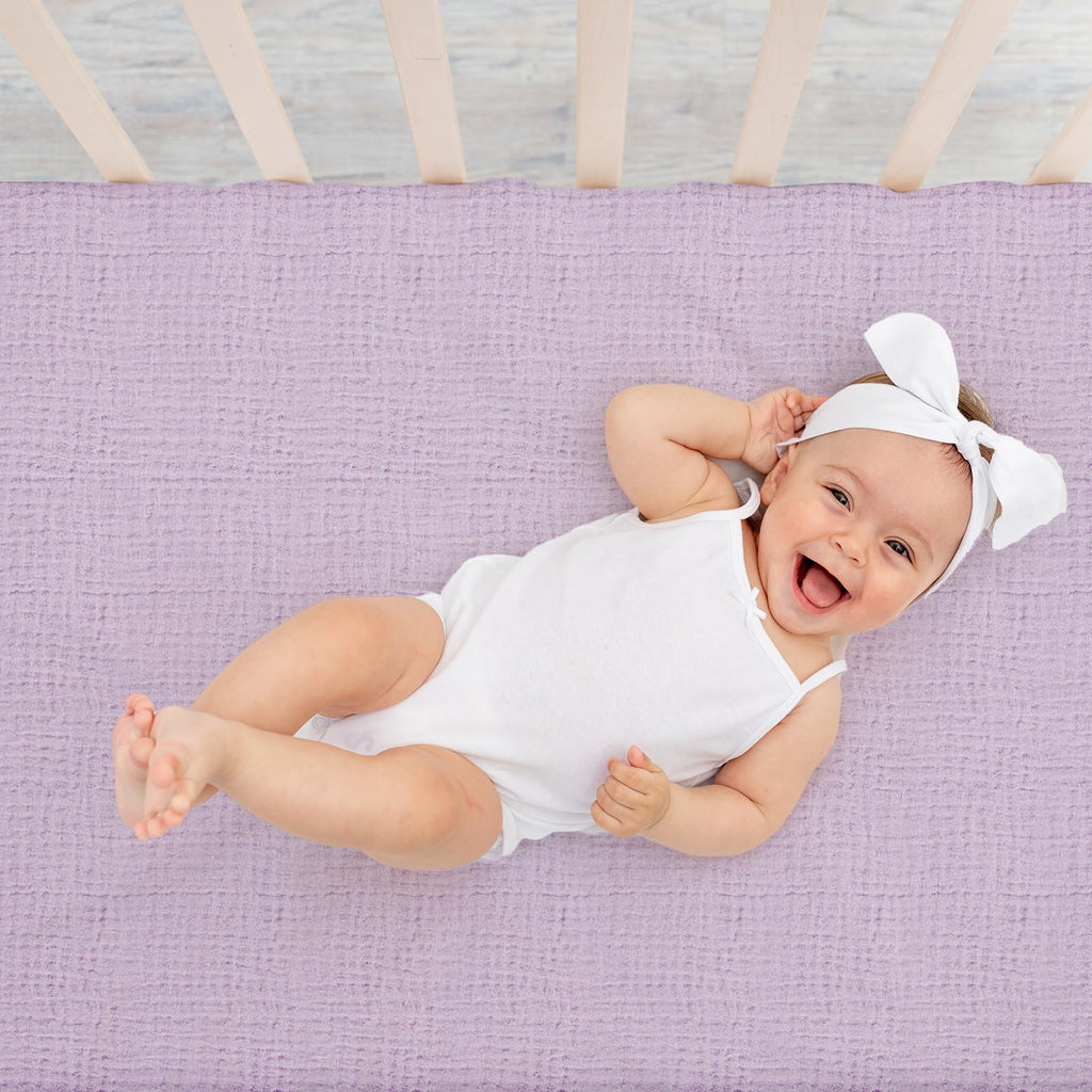 4 Pack Muslin Baby Crib Sheets Soft Breathable, Purple Butterfly