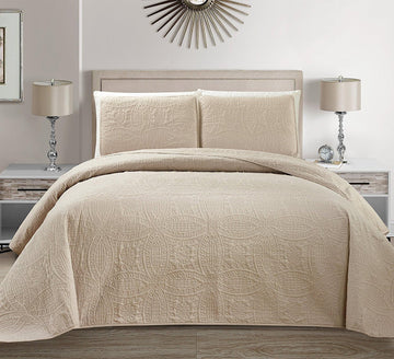 Collection Embossed Coverlet Bedspread Over Size Set Solid # Austin (Beige/Khaki, King/California King)