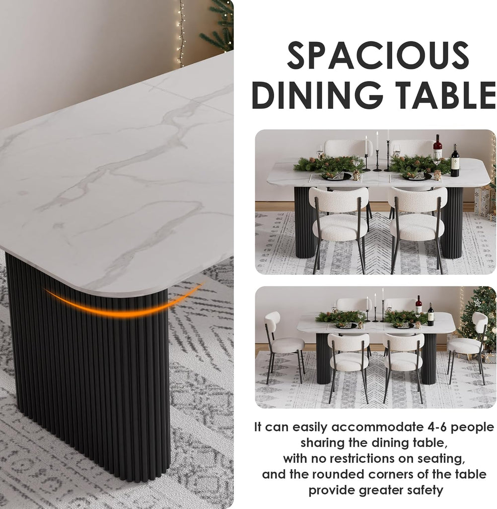 Faux Marble Oval Dining Table, 71" Modern Kitchen Table for 4-6 People, Easy to Assemble Accent Dining Table with