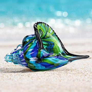 8" Glass Conch Figurines, Hand Blown Seashell Art Glass Sculpture