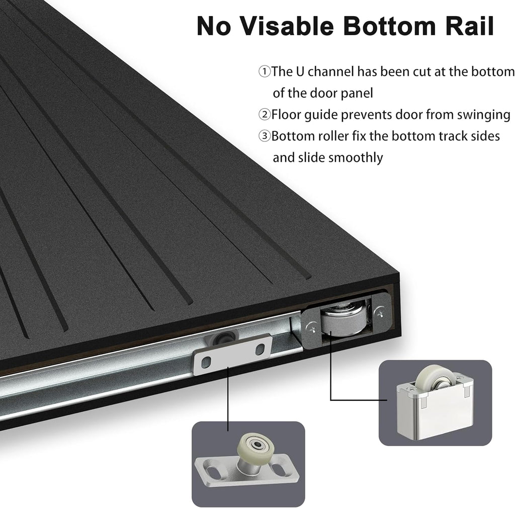 30"x84" Concealed Sliding Barn Door with Soft Close Mechanism, Black Vinyl Wrapped Hidden Barn Door,