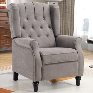 Modern Fabric Wingback Recliner Chair, Comfy Armchair Single Sofa Accent Chair with Padded Seat and Nailhead Trim