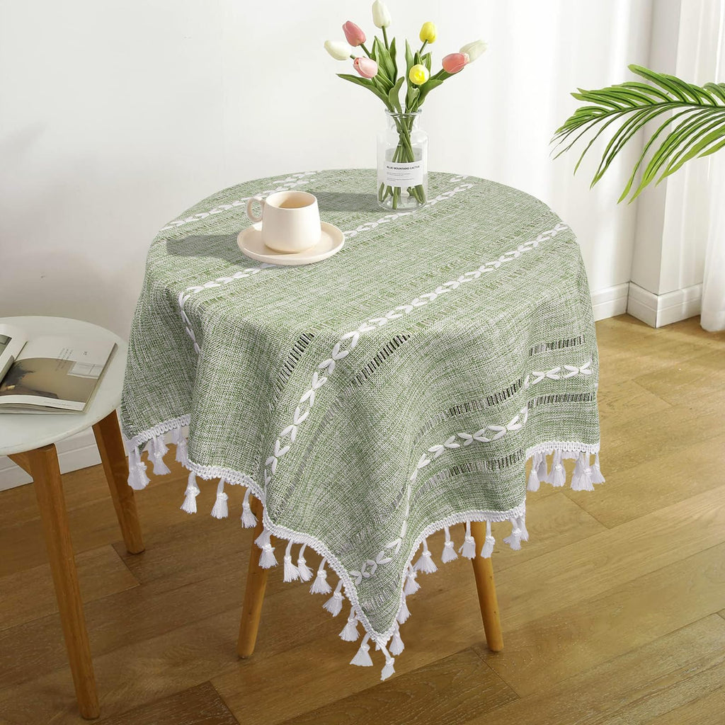 Boho Small Square Tablecloth 36''x36'', Sage Green Linen Coffee Table Cover, Spring Nightstand Cover Top, End Bedside